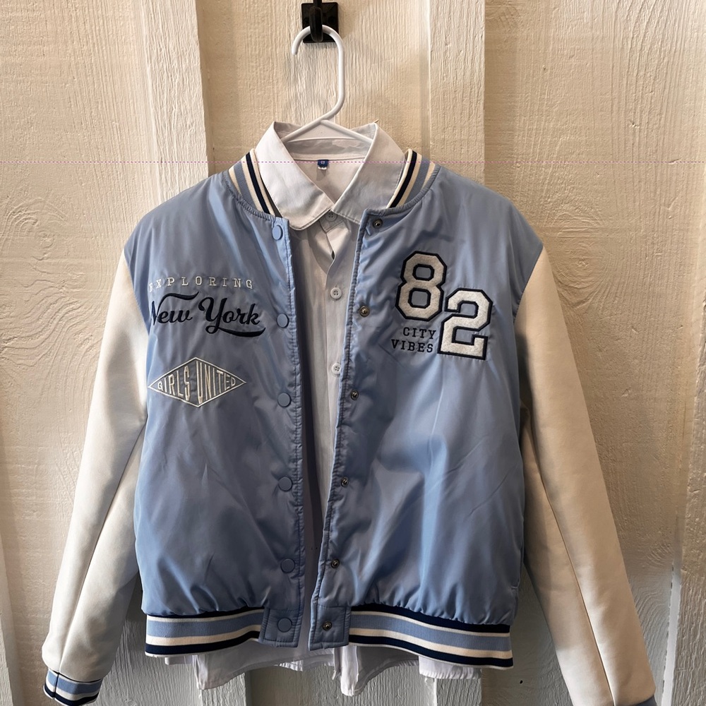 Kids Blue and White Varsity Jacket Costume